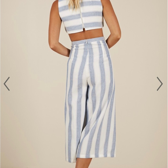 OUT DREAM YOURSELF JUMPSUIT IN BLUE STRIPE LINEN LOOK - Picture 4 of 8